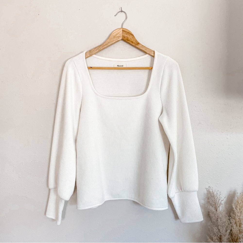 Madewell Cream Square-Neck Ribbed Long-Sleeve Top